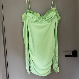 Lime Green Bodycon Ruched Dress